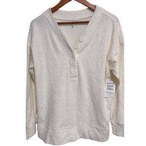 New Nordstrom Soft Button-Up Waffle Knit Henley Sweater Ivory M